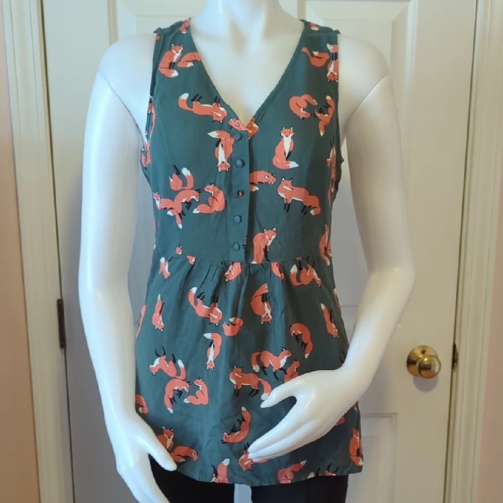 ModCloth Green Fox Sleeveless Top Size S - Picture 1 of 7
